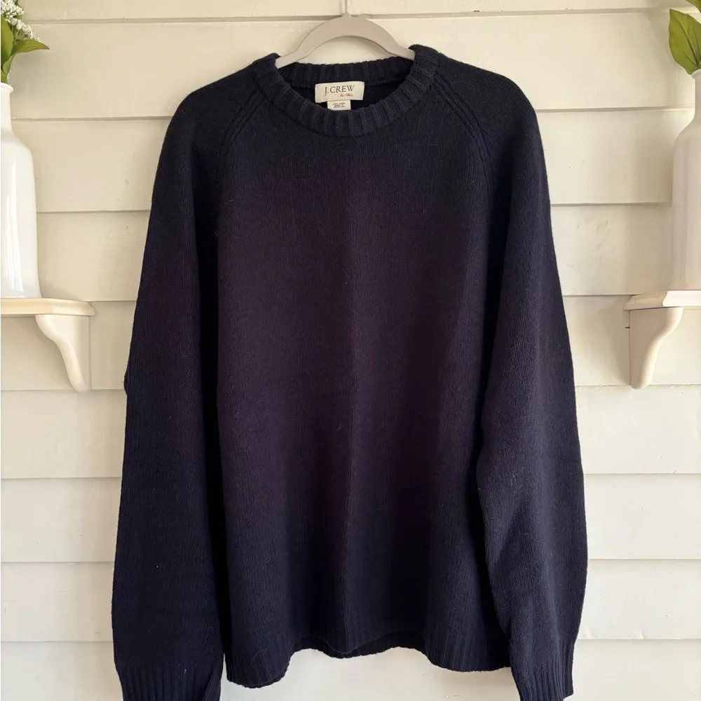 J. Crew Vintage 100% Wool Dark Navy Blue Crewneck Sweater Size XL Tall